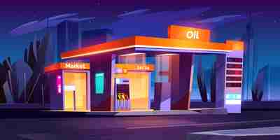 Free vector oil station at night. noctidial refueling service