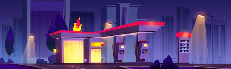 Free Vector oil station at night. noctidial refueling service