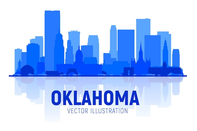 Siluetta dell'orizzonte di oklahoma city (stati uniti) su priorità bassa bianca. stile piatto realistico con monumenti famosi e moderni edifici raschiatori. illustrazione vettoriale per il web o la produzione di stampa.