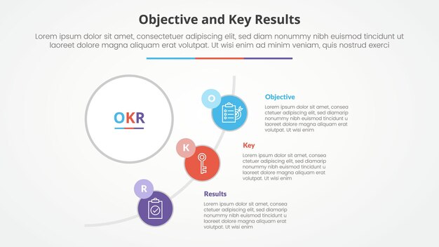 Инфографическая концепция для презентации слайдов с большим кругом и половинной линией круга с списком из трех точек с плоским стилем