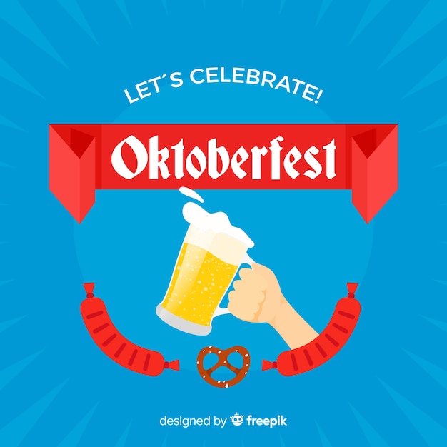 Oktoberfest background with beers in flat desing