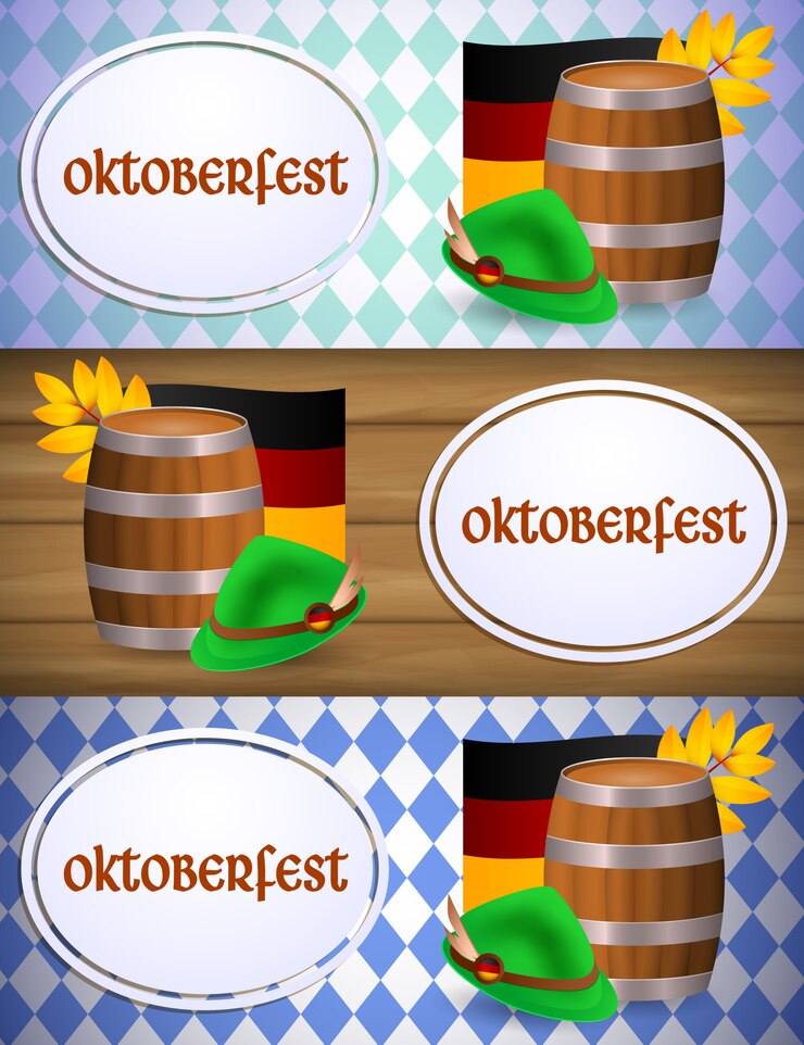 Free Vector oktoberfest banner with beer barrel and german flag