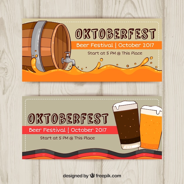 Oktoberfest banners with barrel and beer