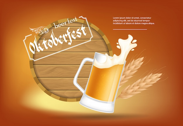 Oktoberfest, beer fest lettering with barrel and beer mug