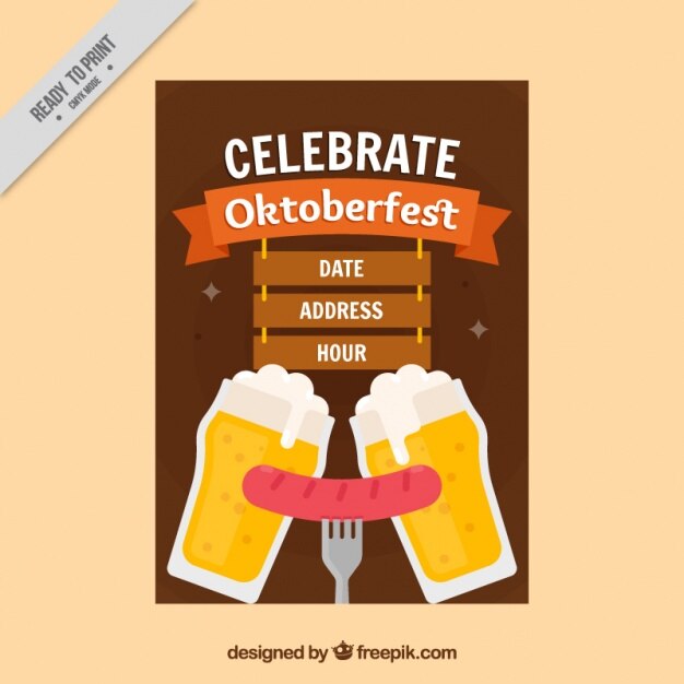 Vettore gratuito brochure oktoberfest con birre e deliziosi salsiccia