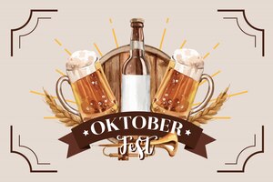 oktoberfest classic banner design with beer bucket and wheat