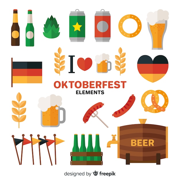 Коллекция классического элемента oktoberfest с плоским дизайном