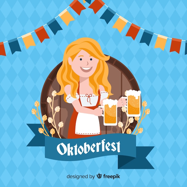 Vettore gratuito concetto di oktoberfest con sfondo design piatto