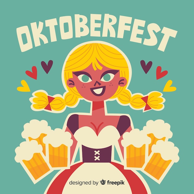 Free vector oktoberfest concept with hand drawn background