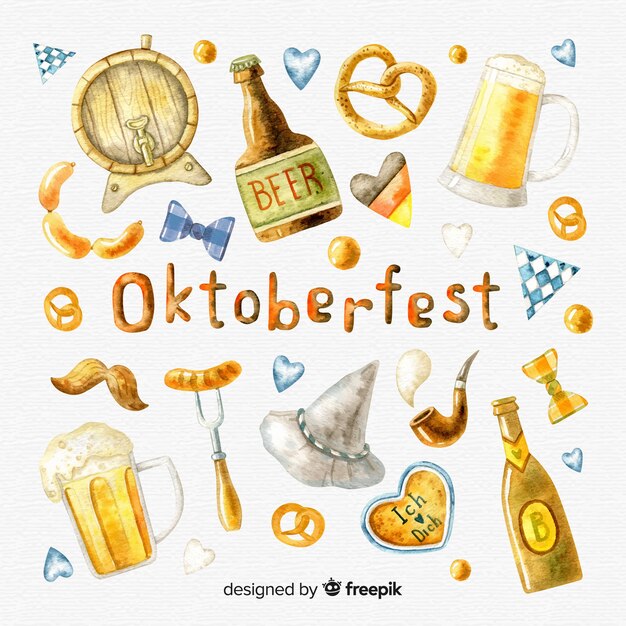 Oktoberfest elements collection in watercolor style