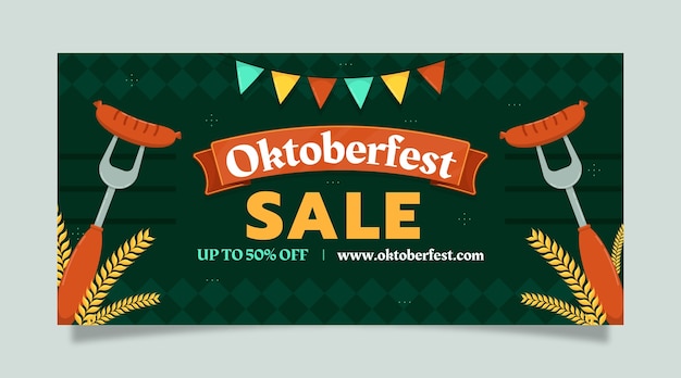 Vettore gratuito banner di vendita del pacchetto di marketing piatto dell'oktoberfest