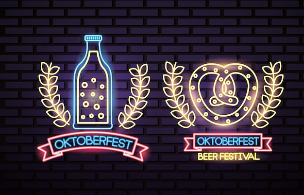 Free vector oktoberfest germany celebration neon