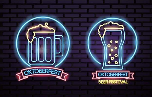 Free vector oktoberfest germany celebration neon