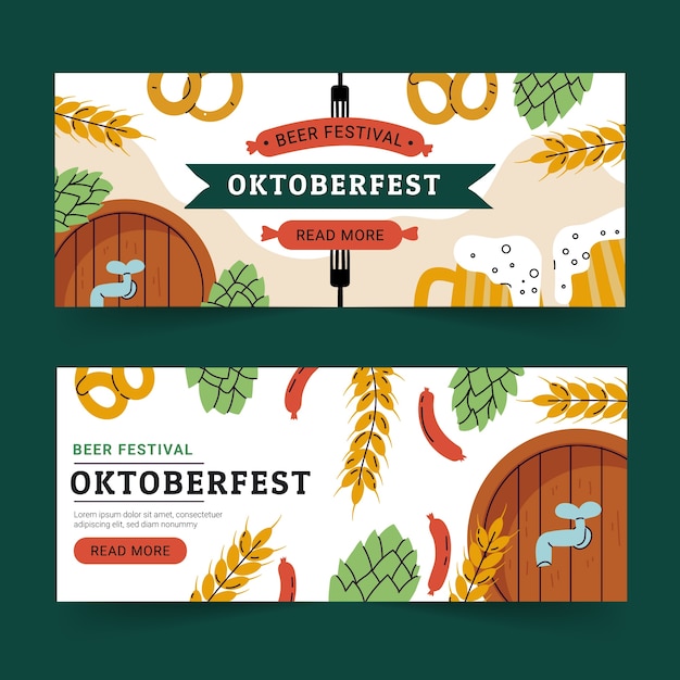 Vettore gratuito set di banner piatto disegnato a mano dell'oktoberfest