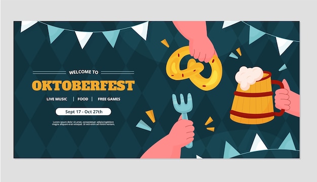 Vettore gratuito banner piatto disegnato a mano dell'oktoberfest