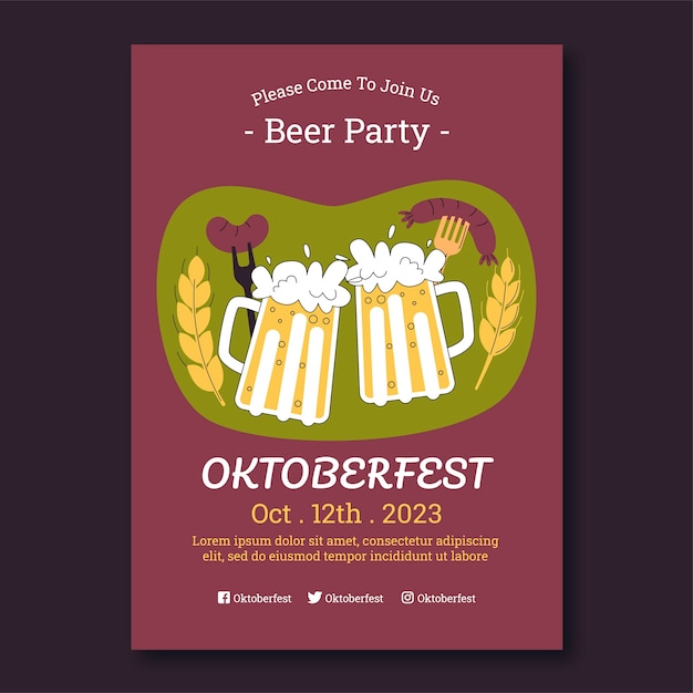 Vettore gratuito modello di poster piatto disegnato a mano dell'oktoberfest