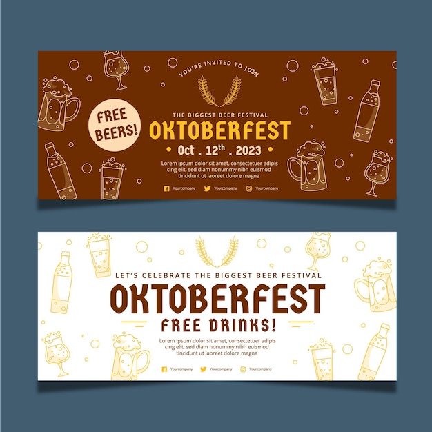 Free vector oktoberfest horizontal banners set