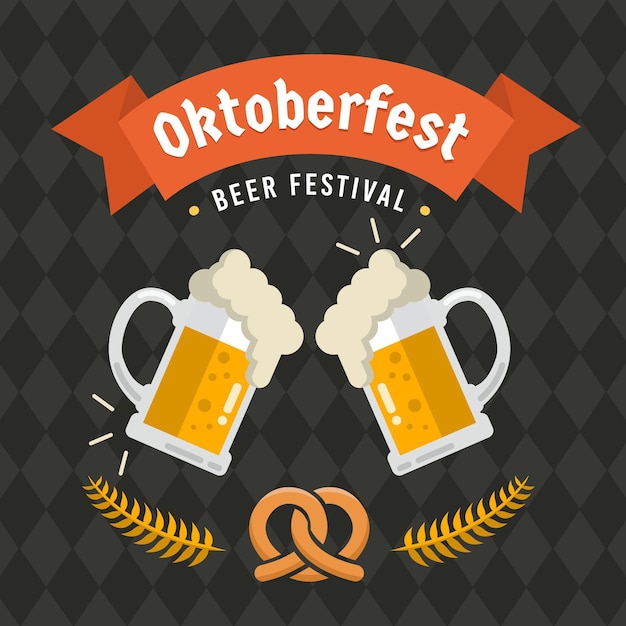 Oktoberfest illustration with beer and pretzel