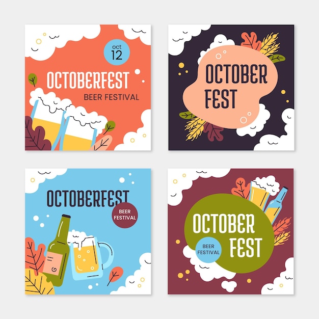 Vettore gratuito raccolta di post di instagram dell'oktoberfest