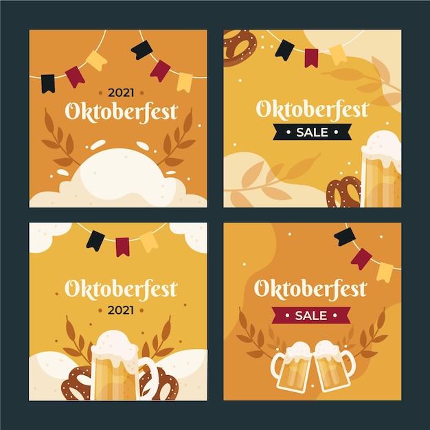 Free vector oktoberfest instagram posts collection