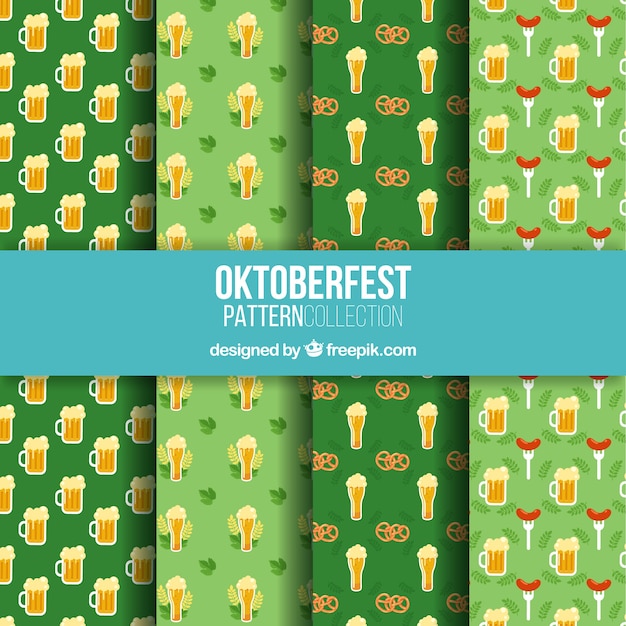 Free vector oktoberfest patterns with beer, pretzels and sausages