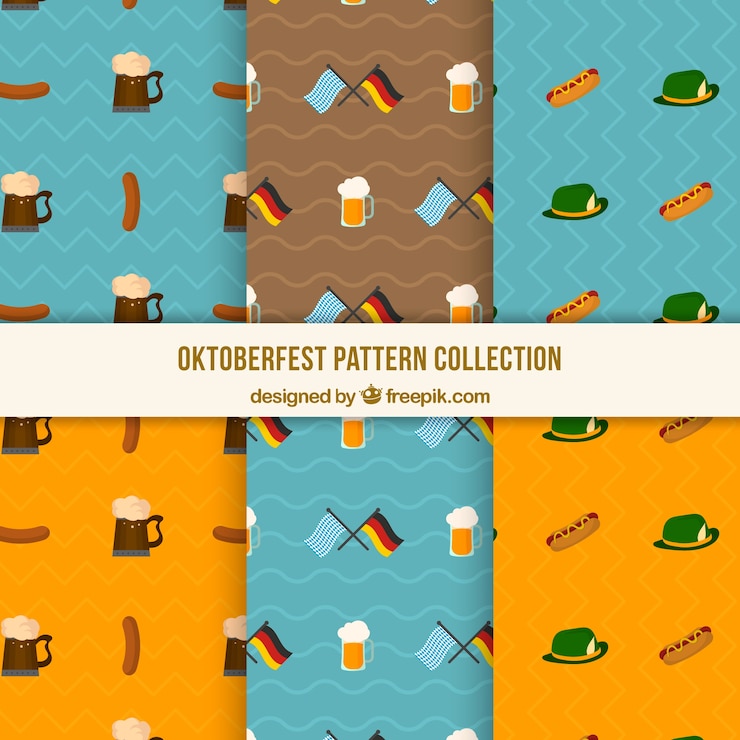 Free Vector oktoberfest patterns with german products and flags