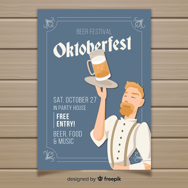 Oktoberfest poster mockup in flat style