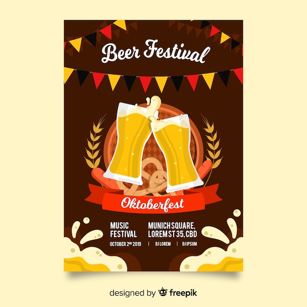 Vettore gratuito design piatto per il modello poster oktoberfest