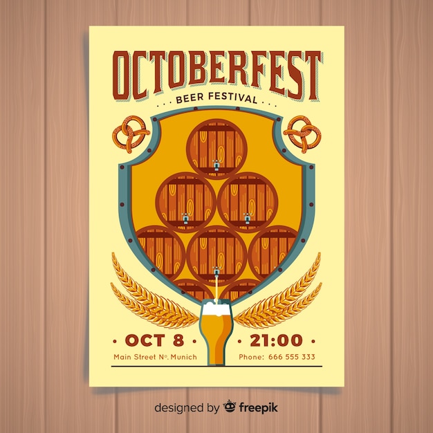 Free vector oktoberfest poster template with flat design