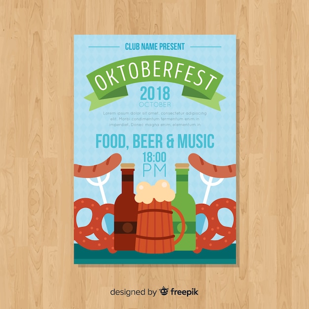 Oktoberfest poster template with flat design