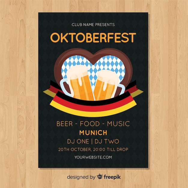 Free vector oktoberfest poster template with flat design