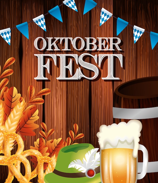 Vettore gratuito manifesto dell'oktoberfest con barattolo di birra e icone