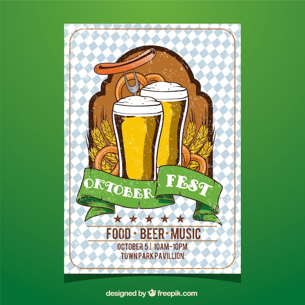 Vettore gratuito oktoberfest, poster con due birre