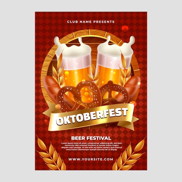 Vettore gratuito modello di poster realistico dell'oktoberfest