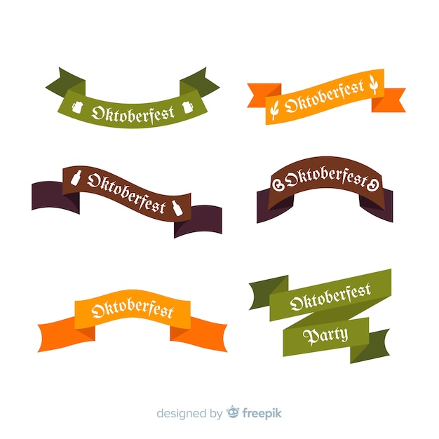 Free vector oktoberfest ribbon collection flat design