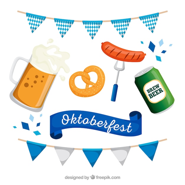 Vettore gratuito oktoberfest collezione di cibo e bevande tradizionali