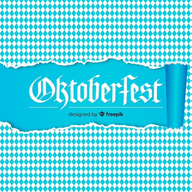 Free vector oktoberfest white and blue background with ripped paper