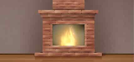 Free vector old brick fireplace with fire and chimney