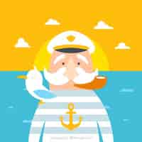 Free vector old captain with salor elements illustration