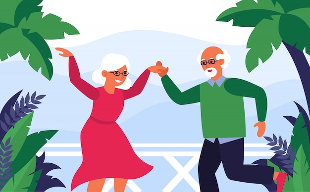 Old couple enjoying vacation and dancing