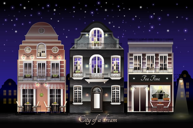 Free vector old european houses illustration