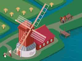 Free vector old fashioned windmill with sails spinning