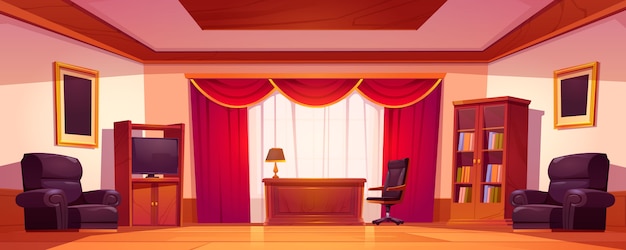 Free vector old luxury office interior with wooden furniture