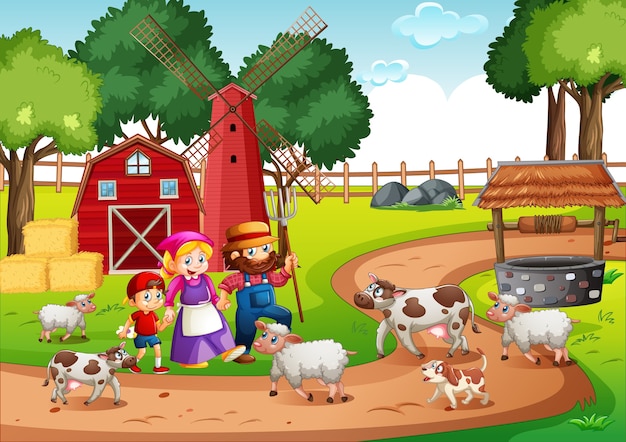 Free vector old macdonald in a farm nursery rhymes scene