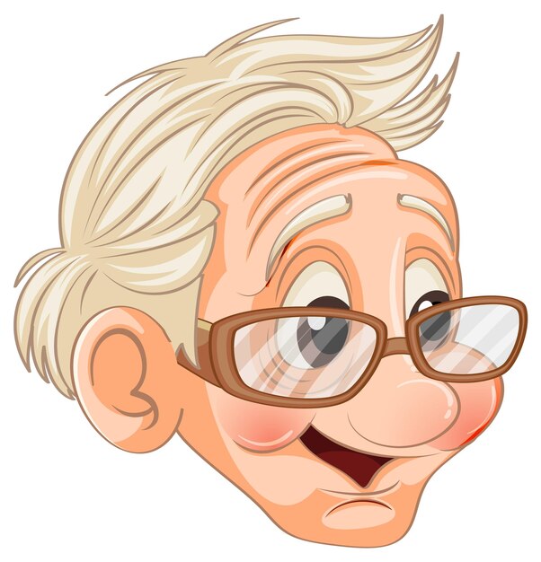 Old Man Head in Cartoon Style