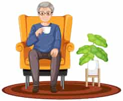 Free vector old man sitting on sofa