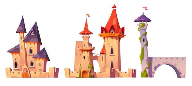 Free vector old medieval castles with stone brick walls