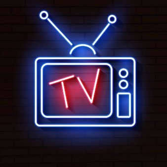 レンガの壁にアンテナを持つ古いネオンテレビ プレミアムベクター レンガの壁にアンテナを持つ古いネオンテレビ プレミアムベクター