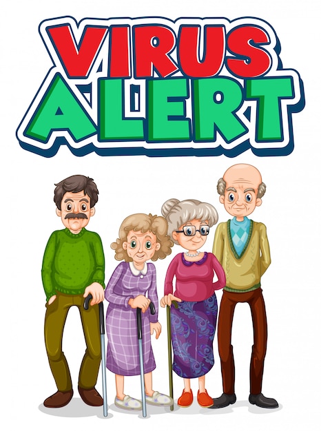 Old people character with virus alert text