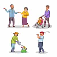 Free vector old people doing different activities